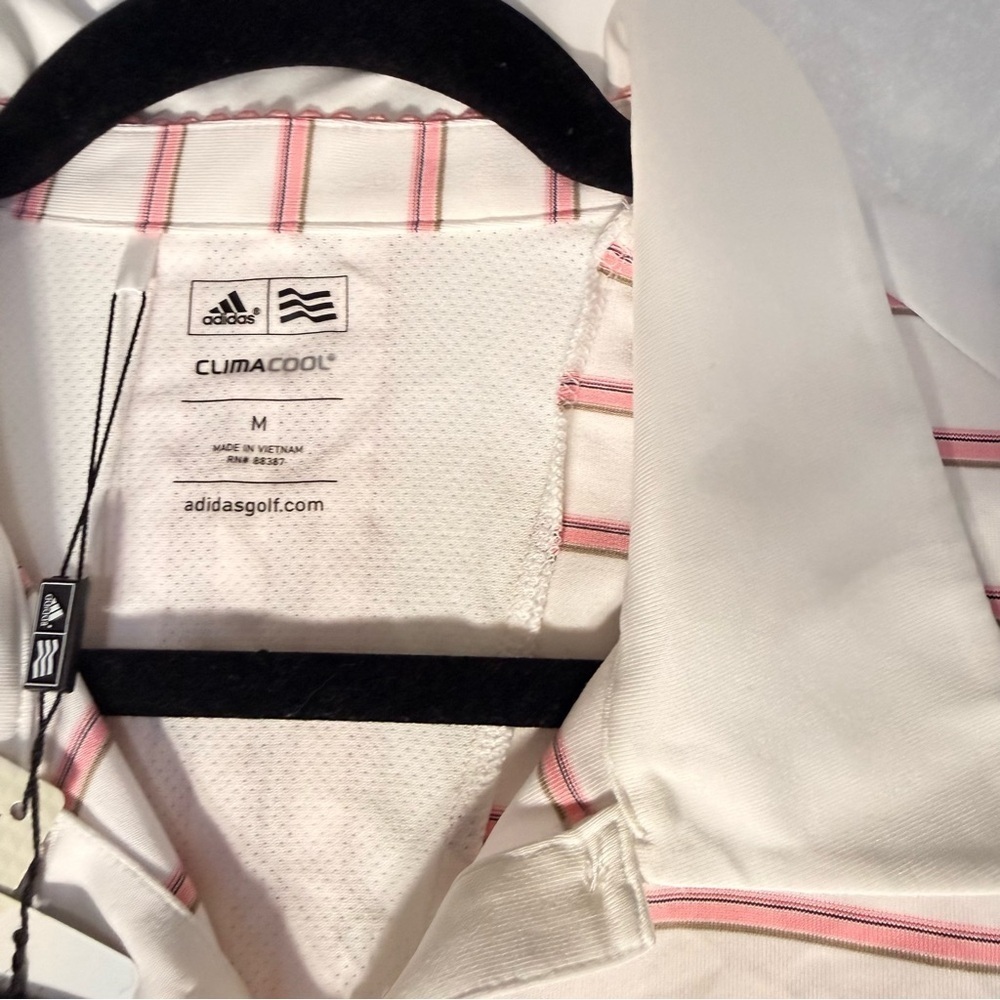 Adidas Women’s ClimaCool Golf Polo Shirt Size M White Pink Striped New with Tags - Picture 4 of 10